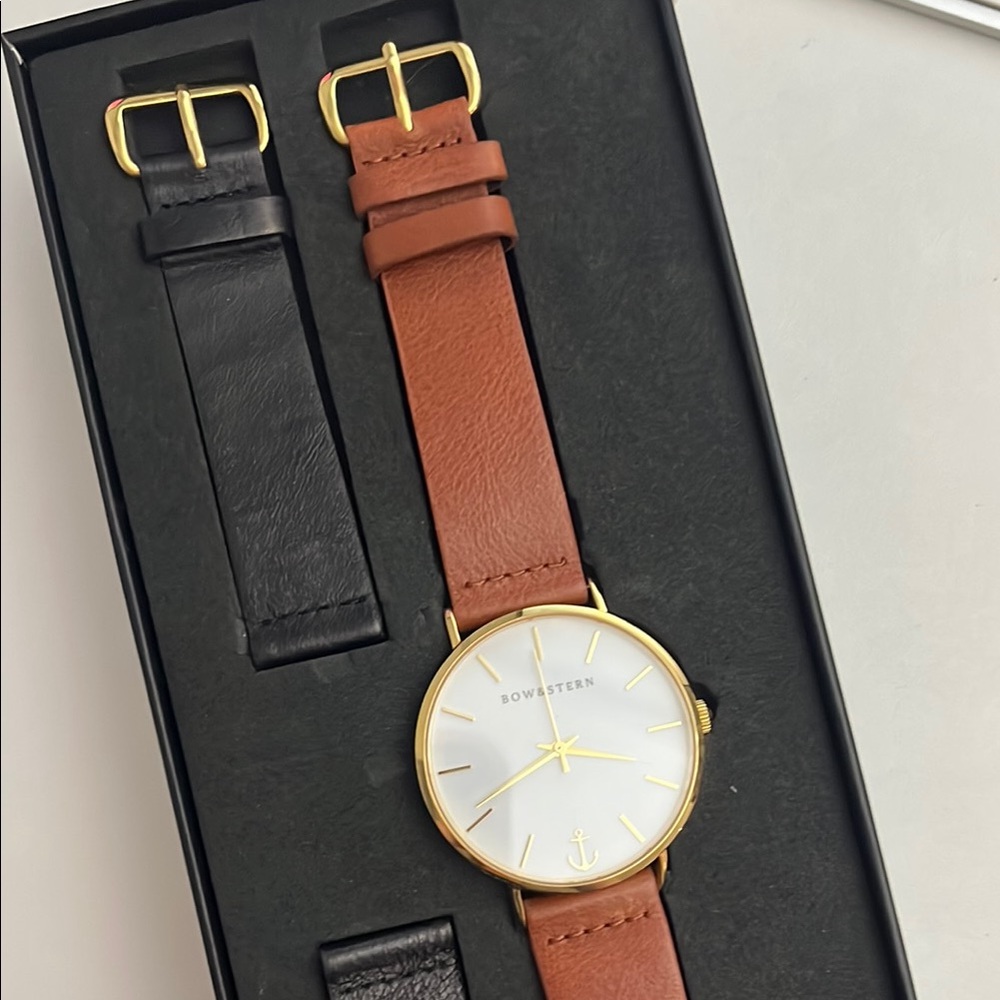 Bow & Stern Men's Brown Leather Strap Watch - Gold Case